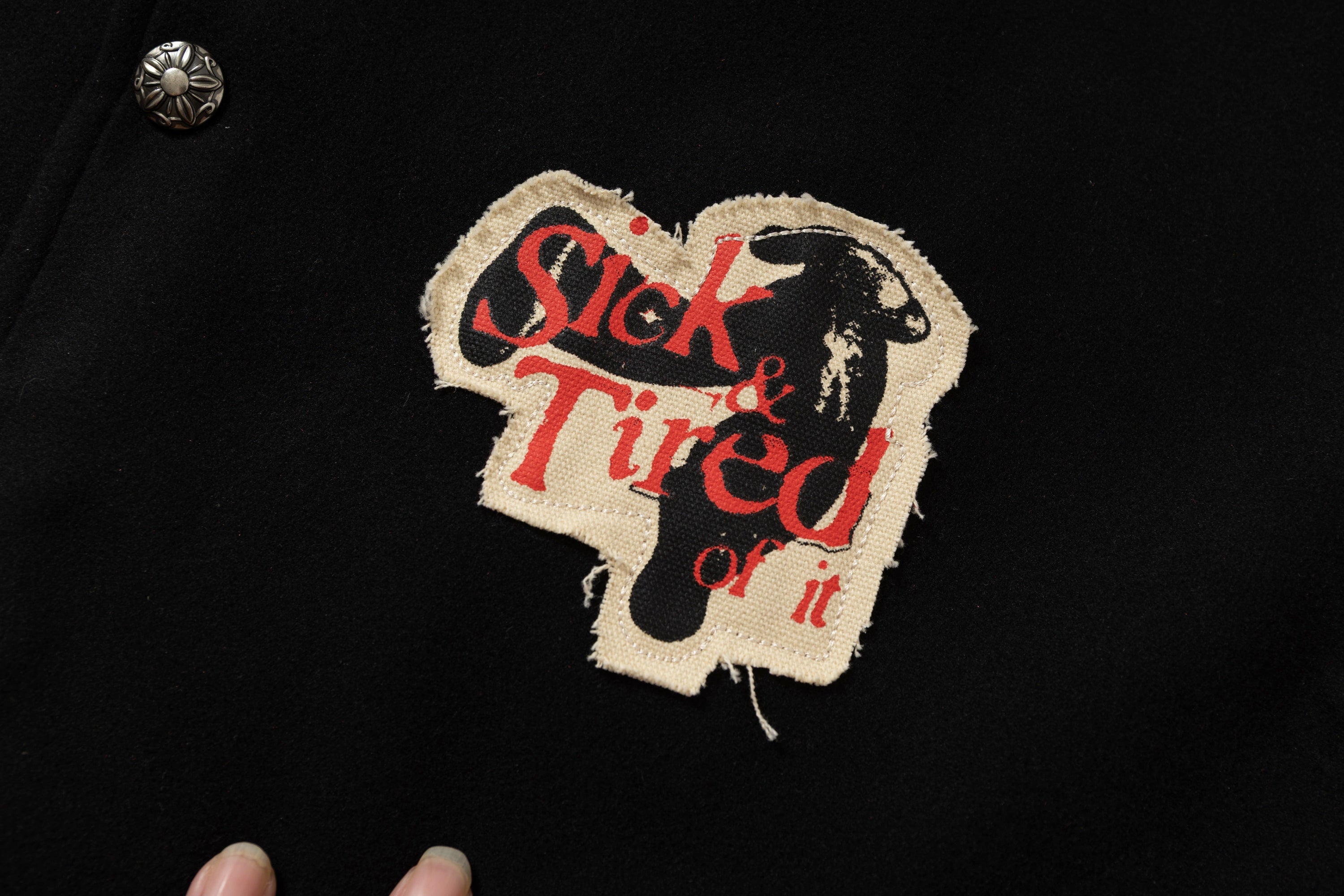 Retro Punk Varsity Jacket | Black & Red Graphic Bomber