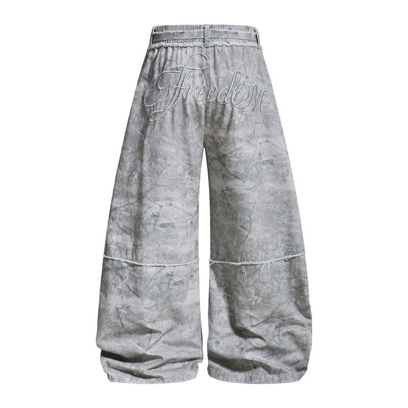 Washed Marble Wide-Leg Baggy Pants | Streetwear Denim