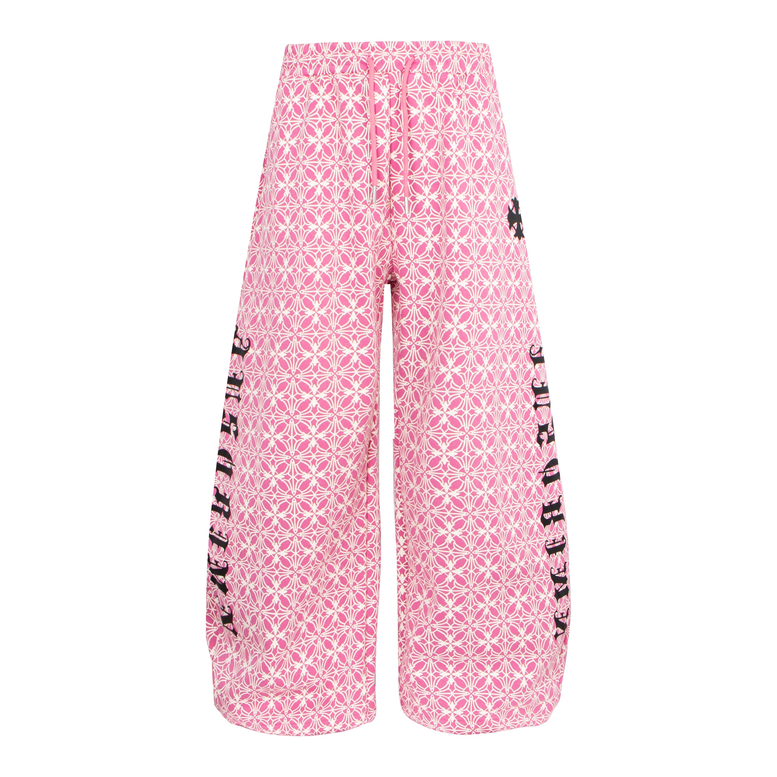 All-Over Geometric Print Wide-Leg Pants with Side Graphics