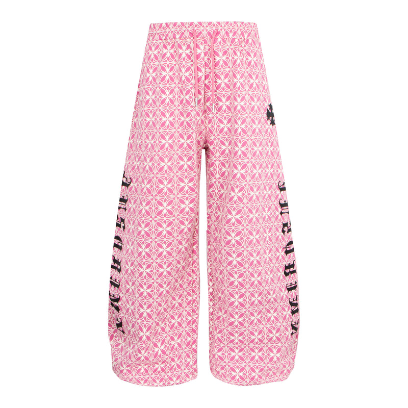 All-Over Geometric Print Wide-Leg Pants with Side Graphics