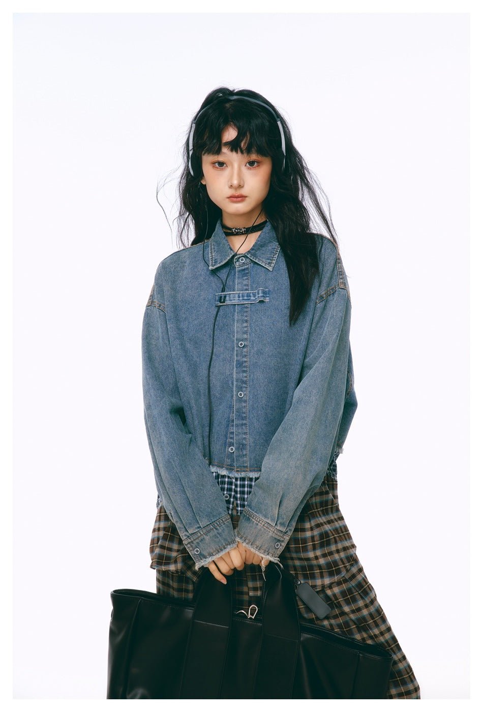 Distressed Denim Chambray Bomber Jacket on Sale - Men's and Women's Long Sleeve Vintage Style - Seakoff