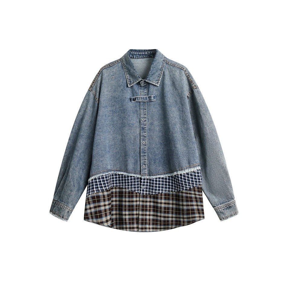 Distressed Denim Chambray Bomber Jacket on Sale - Men's and Women's Long Sleeve Vintage Style - Seakoff