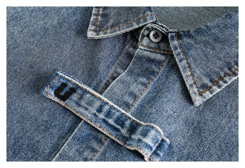 Distressed Denim Chambray Bomber Jacket on Sale - Men's and Women's Long Sleeve Vintage Style - Seakoff