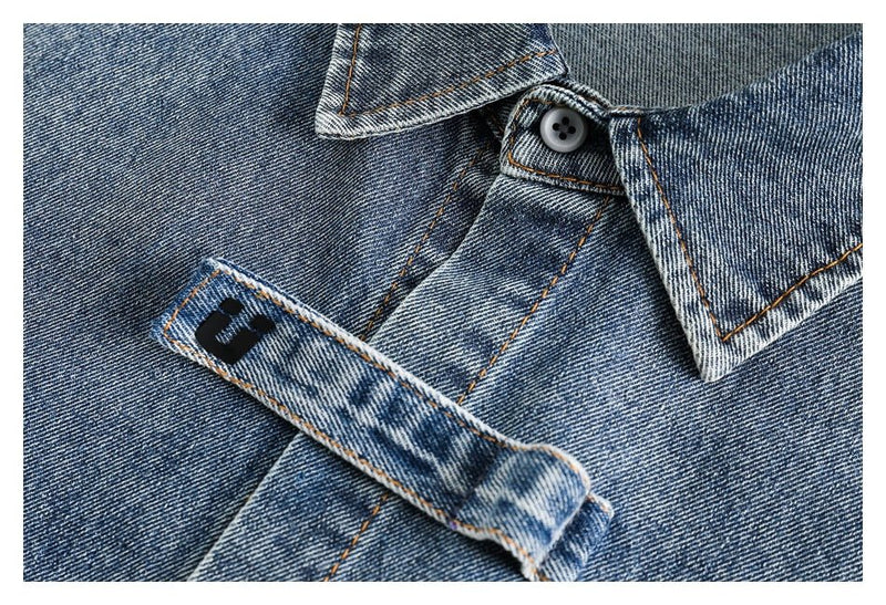 Distressed Denim Chambray Bomber Jacket on Sale - Men's and Women's Long Sleeve Vintage Style - Seakoff