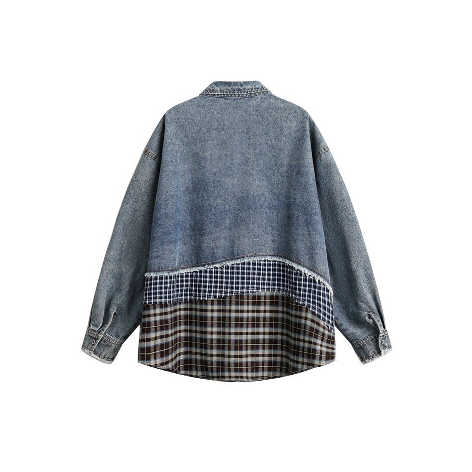 Distressed Denim Chambray Bomber Jacket on Sale - Men's and Women's Long Sleeve Vintage Style - Seakoff