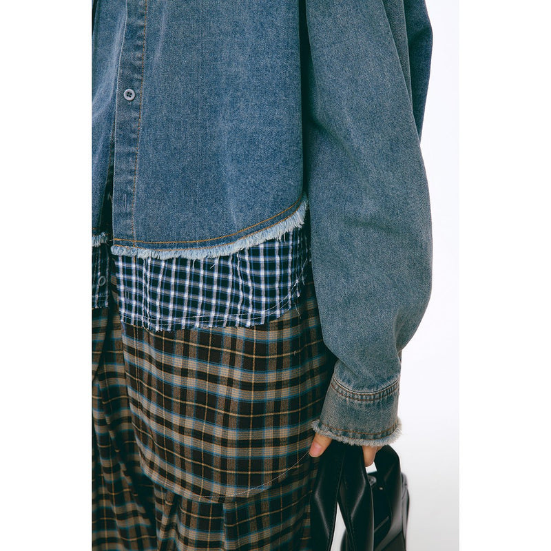 Distressed Denim Chambray Bomber Jacket on Sale - Men's and Women's Long Sleeve Vintage Style - Seakoff