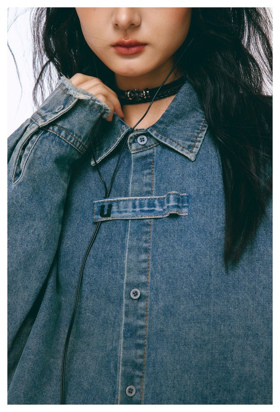 Distressed Denim Chambray Bomber Jacket on Sale - Men's and Women's Long Sleeve Vintage Style - Seakoff