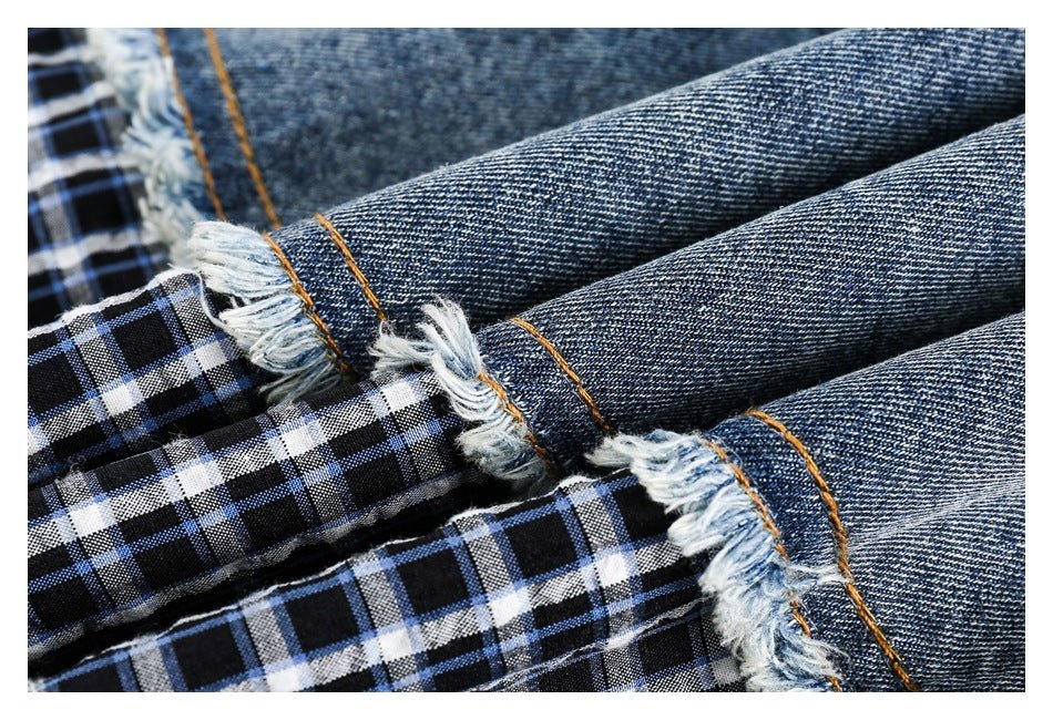 Distressed Denim Chambray Bomber Jacket on Sale - Men's and Women's Long Sleeve Vintage Style - Seakoff