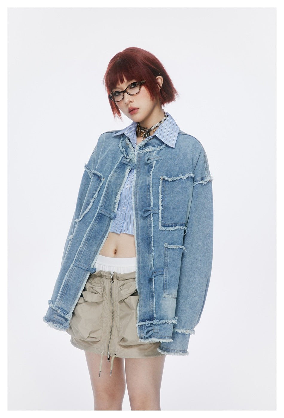 Distressed Denim Chambray Jacket on Sale - Men's and Women's Long Sleeve Vintage Style with Patch Pockets - Seakoff