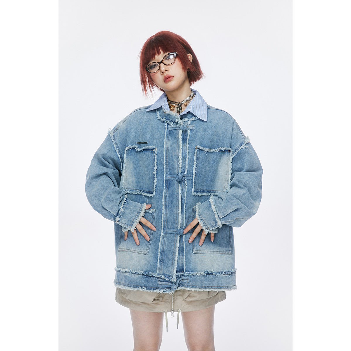Distressed Denim Chambray Jacket on Sale - Men's and Women's Long Sleeve Vintage Style with Patch Pockets - Seakoff