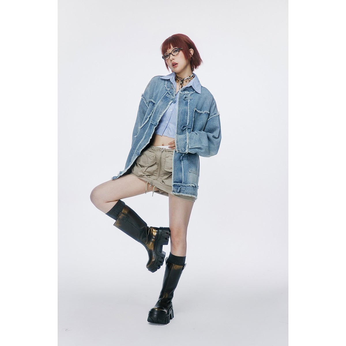 Distressed Denim Chambray Jacket on Sale - Men's and Women's Long Sleeve Vintage Style with Patch Pockets - Seakoff