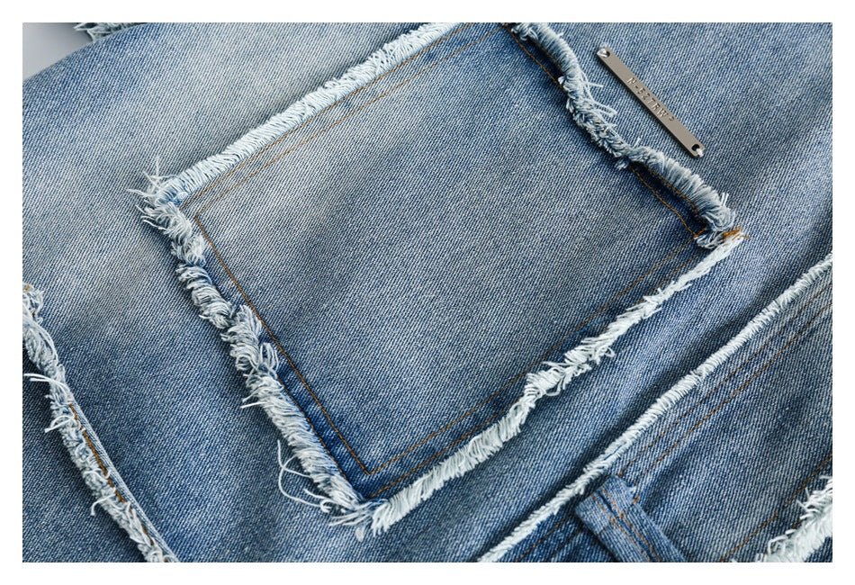 Distressed Denim Chambray Jacket on Sale - Men's and Women's Long Sleeve Vintage Style with Patch Pockets - Seakoff