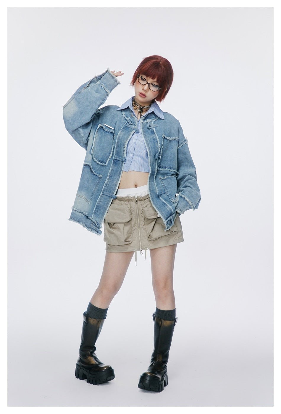 Distressed Denim Chambray Jacket on Sale - Men's and Women's Long Sleeve Vintage Style with Patch Pockets - Seakoff