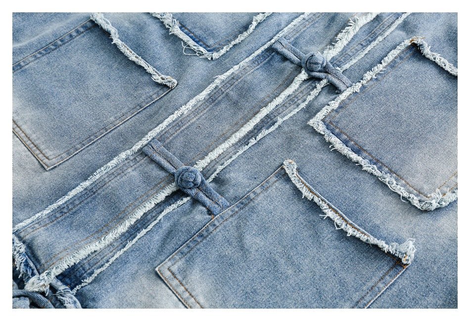 Distressed Denim Chambray Jacket on Sale - Men's and Women's Long Sleeve Vintage Style with Patch Pockets - Seakoff