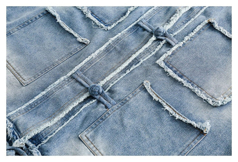 Distressed Denim Chambray Jacket on Sale - Men's and Women's Long Sleeve Vintage Style with Patch Pockets - Seakoff