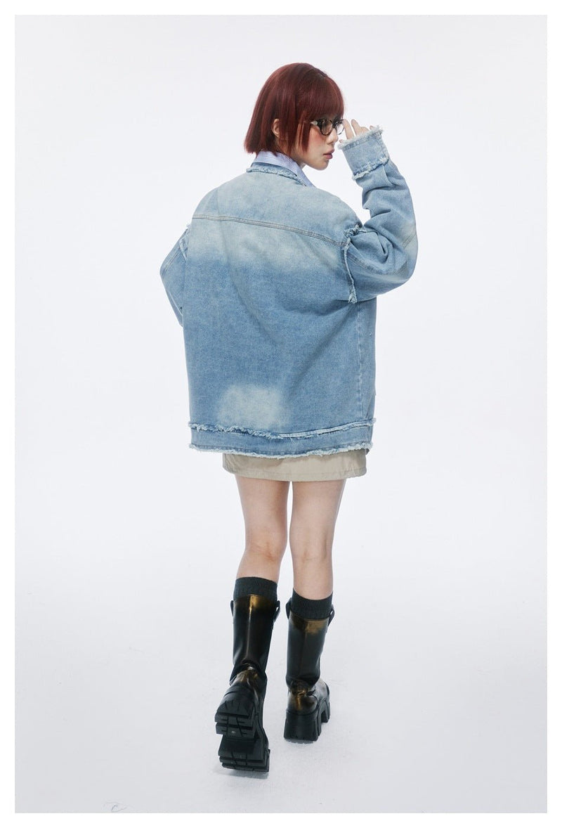 Distressed Denim Chambray Jacket on Sale - Men's and Women's Long Sleeve Vintage Style with Patch Pockets - Seakoff