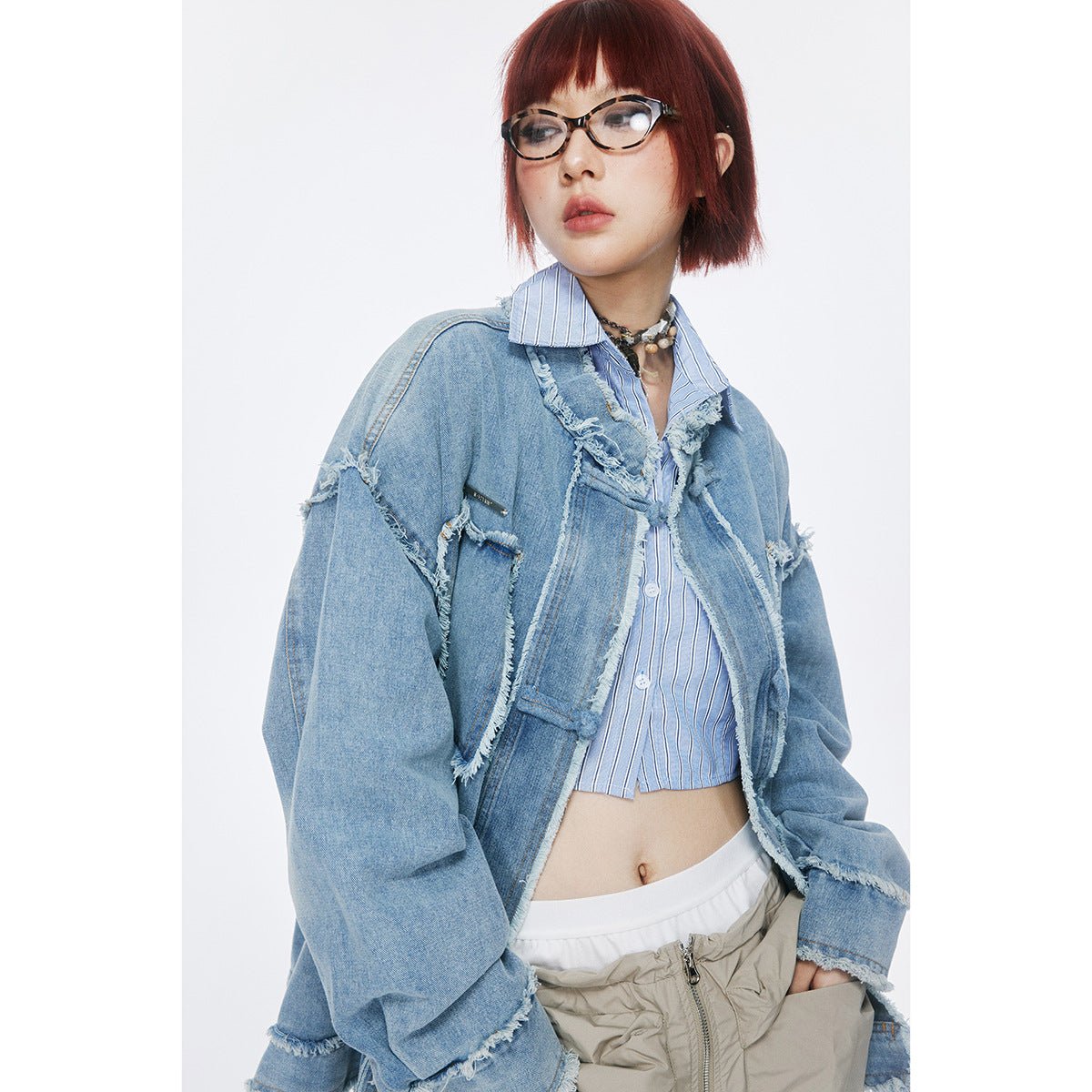 Distressed Denim Chambray Jacket on Sale - Men's and Women's Long Sleeve Vintage Style with Patch Pockets - Seakoff