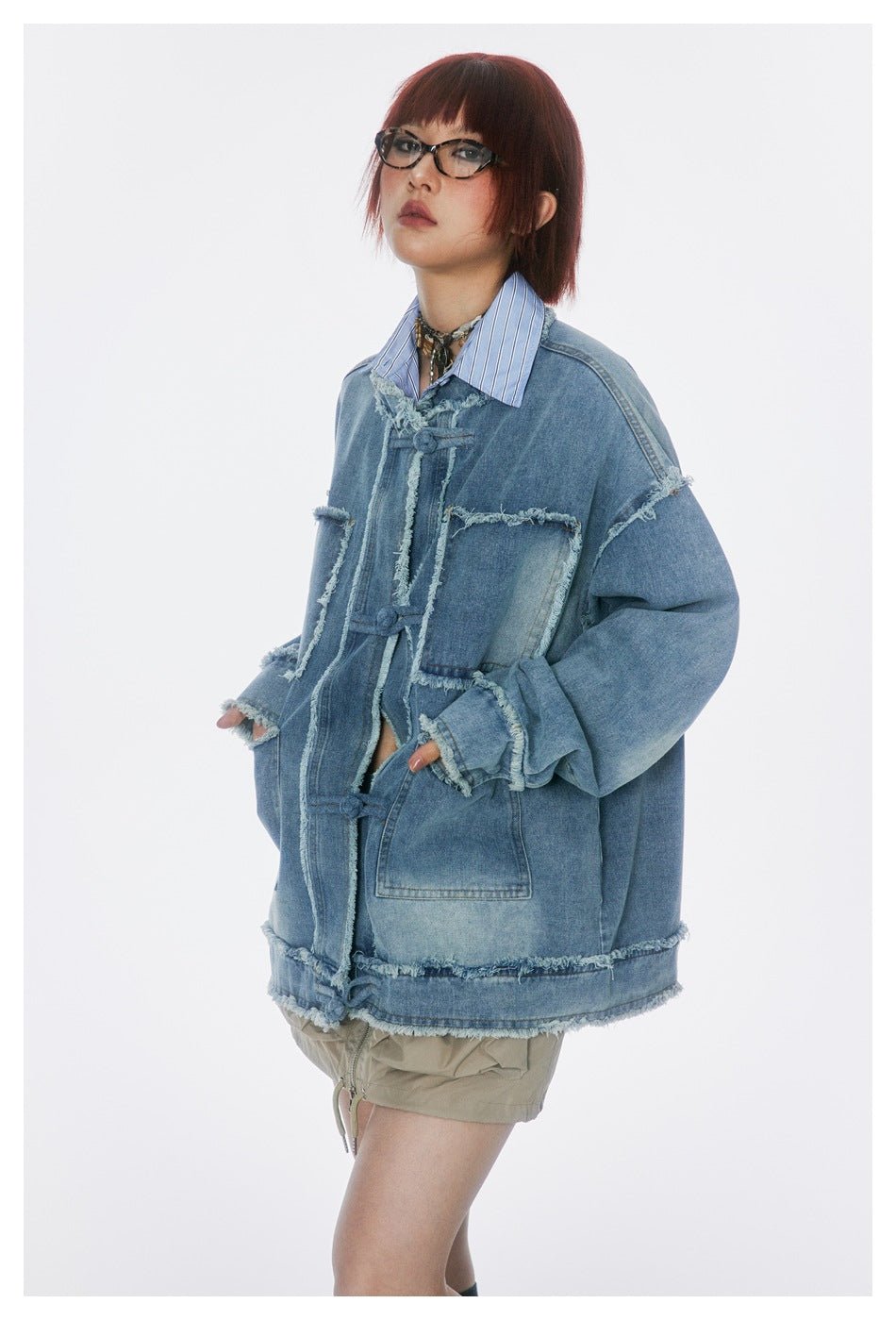 Distressed Denim Chambray Jacket on Sale - Men's and Women's Long Sleeve Vintage Style with Patch Pockets - Seakoff