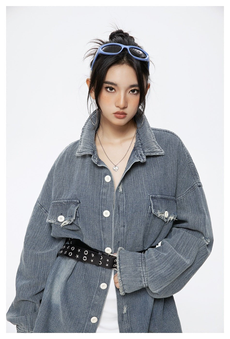 Distressed Denim Chambray Shirt on Sale - Men's and Women's Long Sleeve Vintage Style - Seakoff