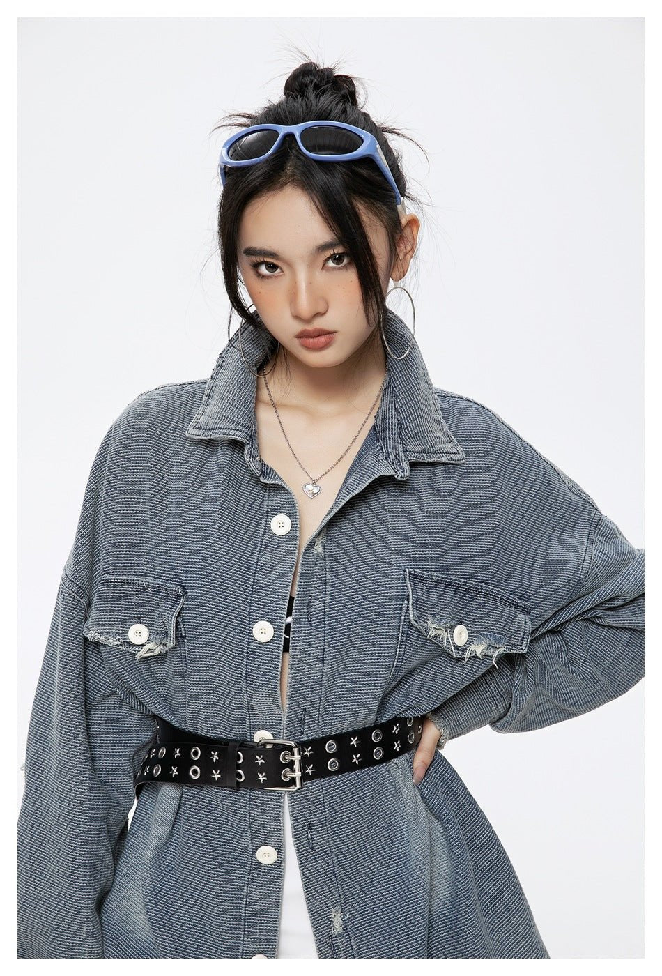 Distressed Denim Chambray Shirt on Sale - Men's and Women's Long Sleeve Vintage Style - Seakoff