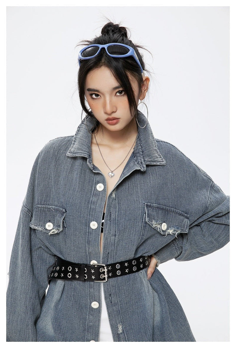 Distressed Denim Chambray Shirt on Sale - Men's and Women's Long Sleeve Vintage Style - Seakoff