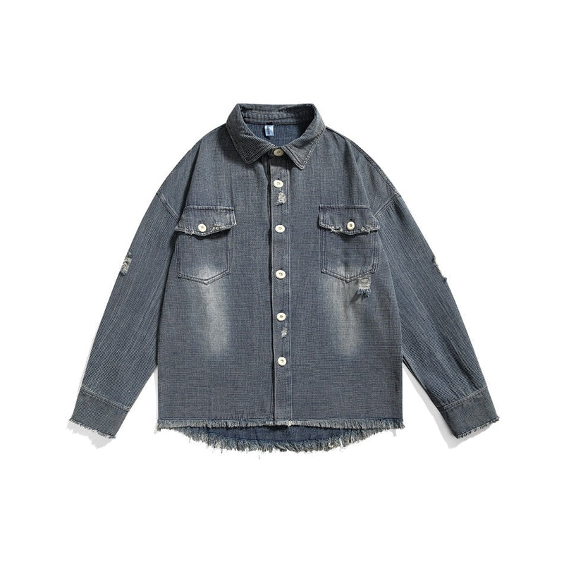 Distressed Denim Chambray Shirt on Sale - Men's and Women's Long Sleeve Vintage Style - Seakoff