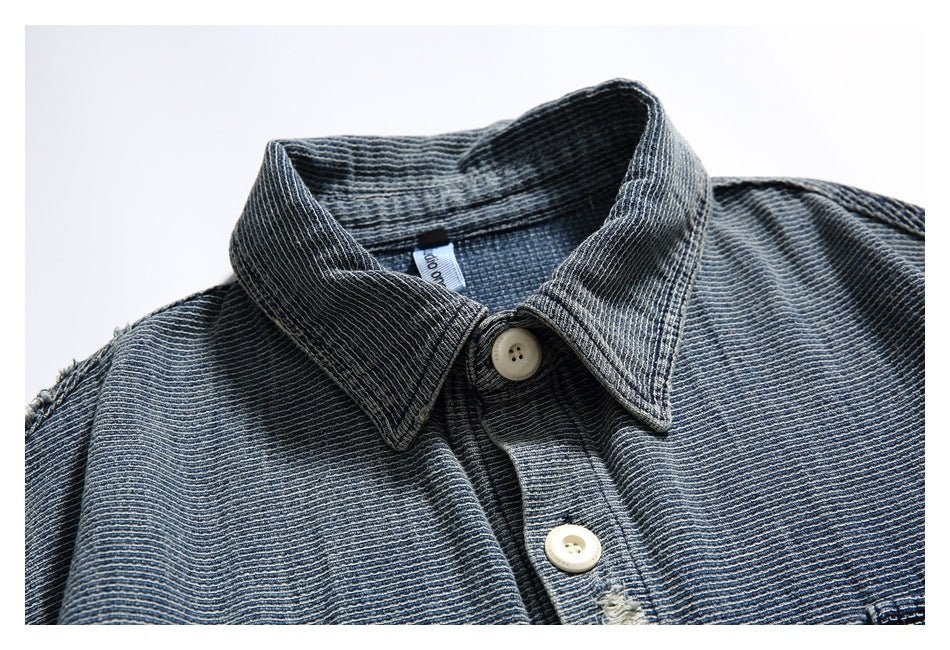 Distressed Denim Chambray Shirt on Sale - Men's and Women's Long Sleeve Vintage Style - Seakoff