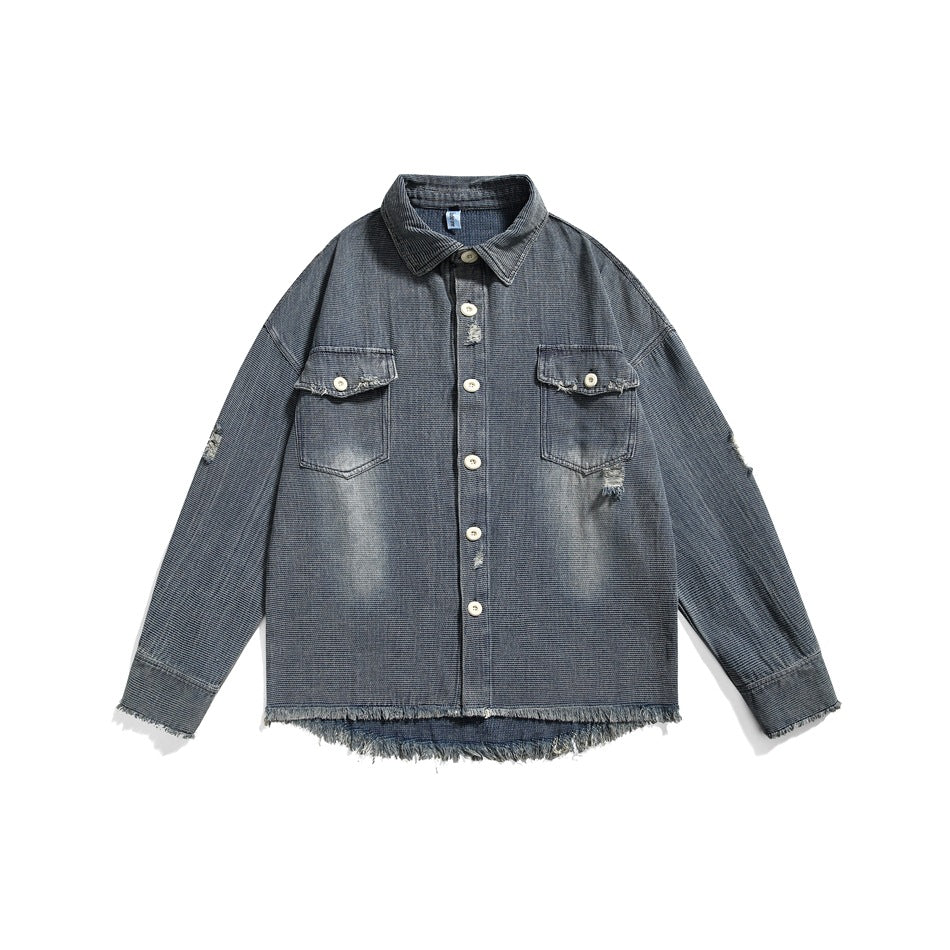 Distressed Denim Chambray Shirt on Sale - Men&