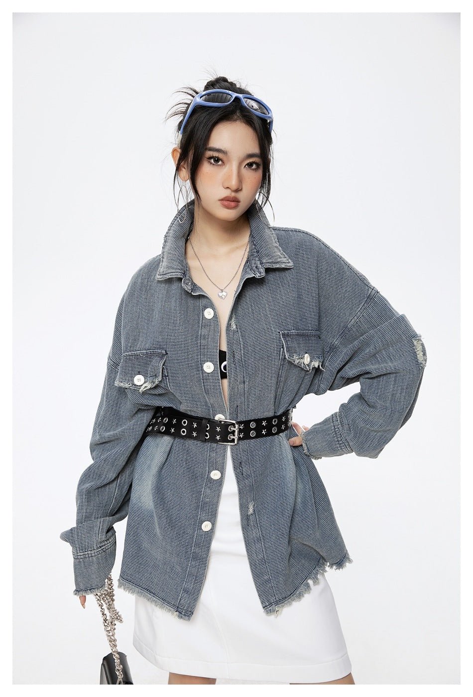 Distressed Denim Chambray Shirt on Sale - Men's and Women's Long Sleeve Vintage Style - Seakoff