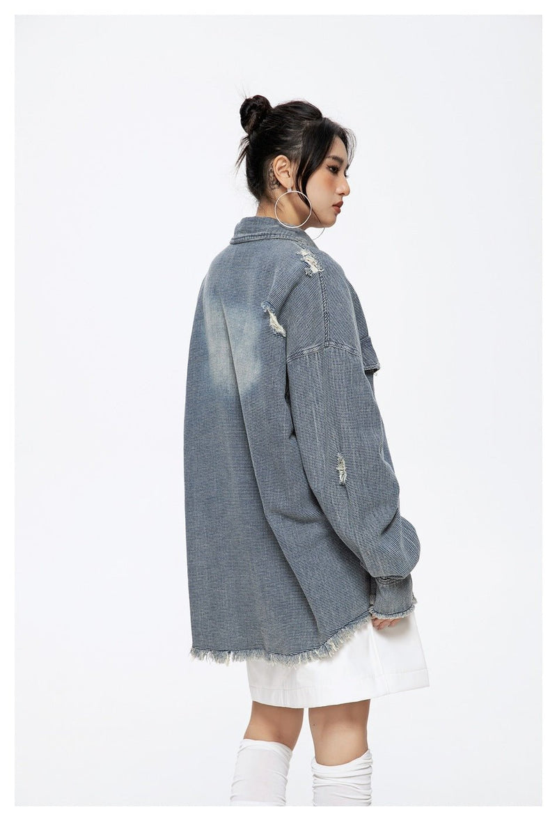 Distressed Denim Chambray Shirt on Sale - Men's and Women's Long Sleeve Vintage Style - Seakoff