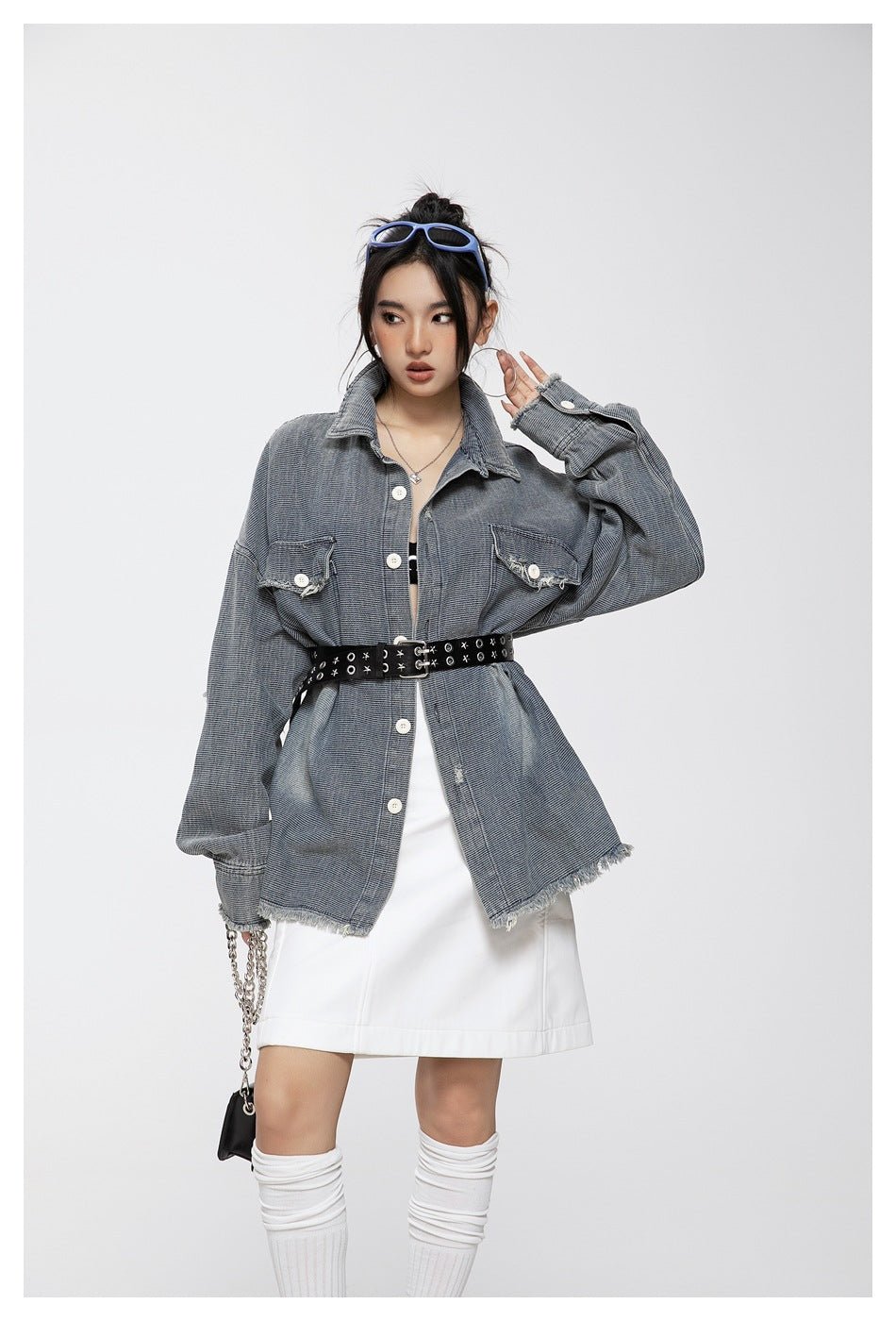 Distressed Denim Chambray Shirt on Sale - Men's and Women's Long Sleeve Vintage Style - Seakoff