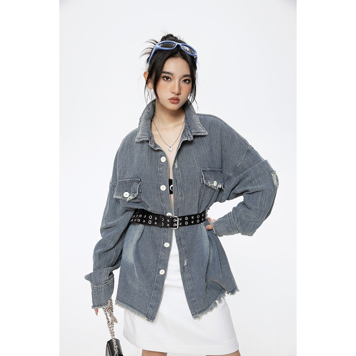 Distressed Denim Chambray Shirt on Sale - Men's and Women's Long Sleeve Vintage Style - Seakoff