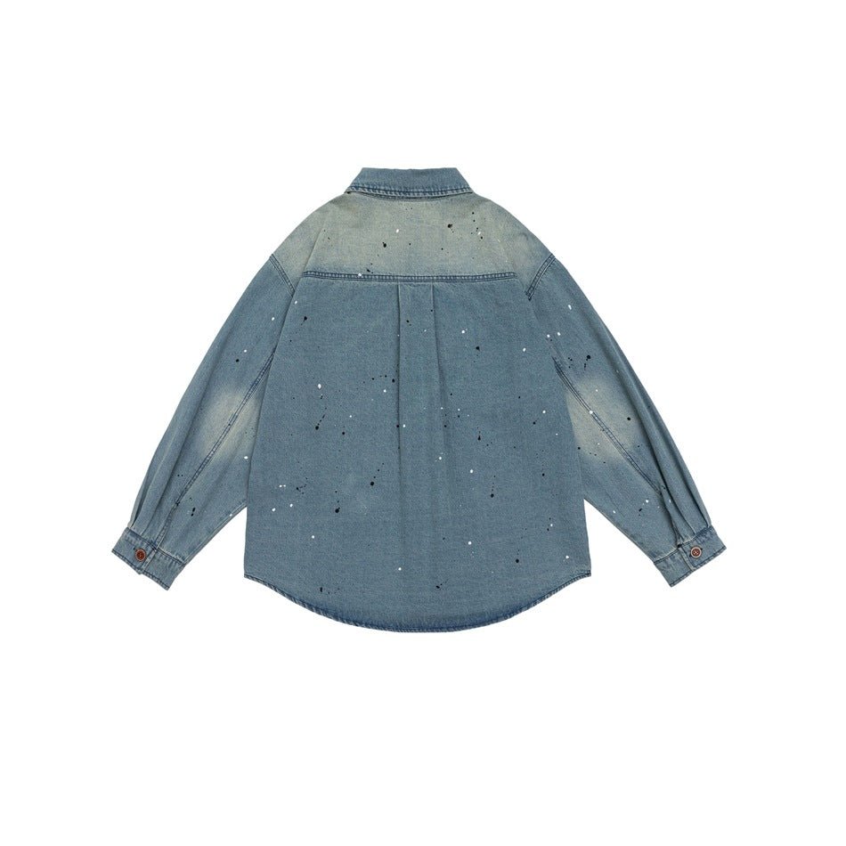 Distressed Denim Chambray Shirt on Sale - Men's and Women's Long Sleeve Vintage Style with Paint Splatter - Seakoff