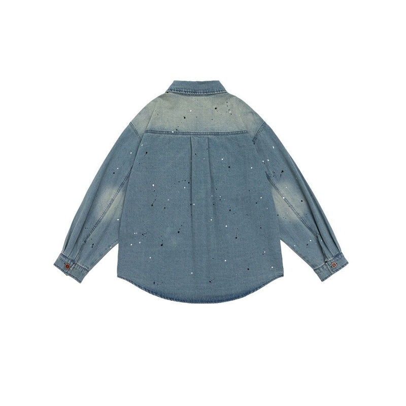 Distressed Denim Chambray Shirt on Sale - Men's and Women's Long Sleeve Vintage Style with Paint Splatter - Seakoff