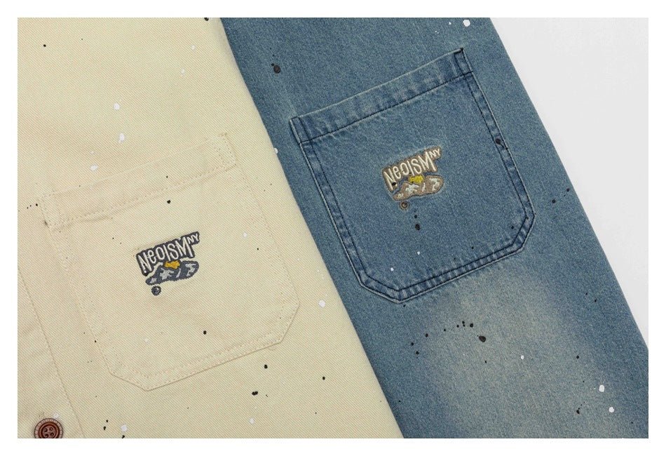 Distressed Denim Chambray Shirt on Sale - Men's and Women's Long Sleeve Vintage Style with Paint Splatter - Seakoff