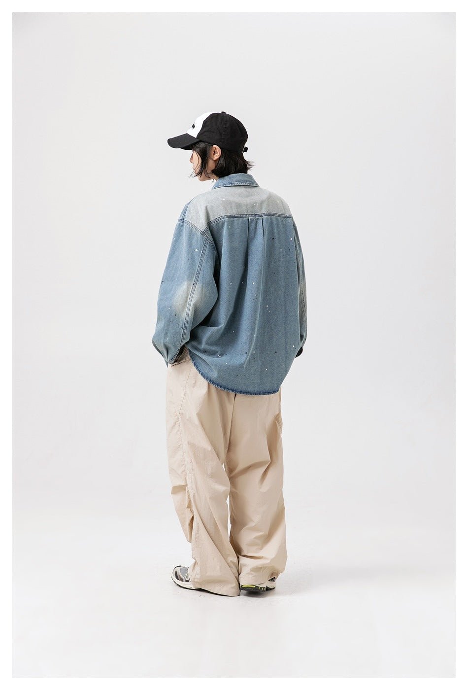Distressed Denim Chambray Shirt on Sale - Men's and Women's Long Sleeve Vintage Style with Paint Splatter - Seakoff