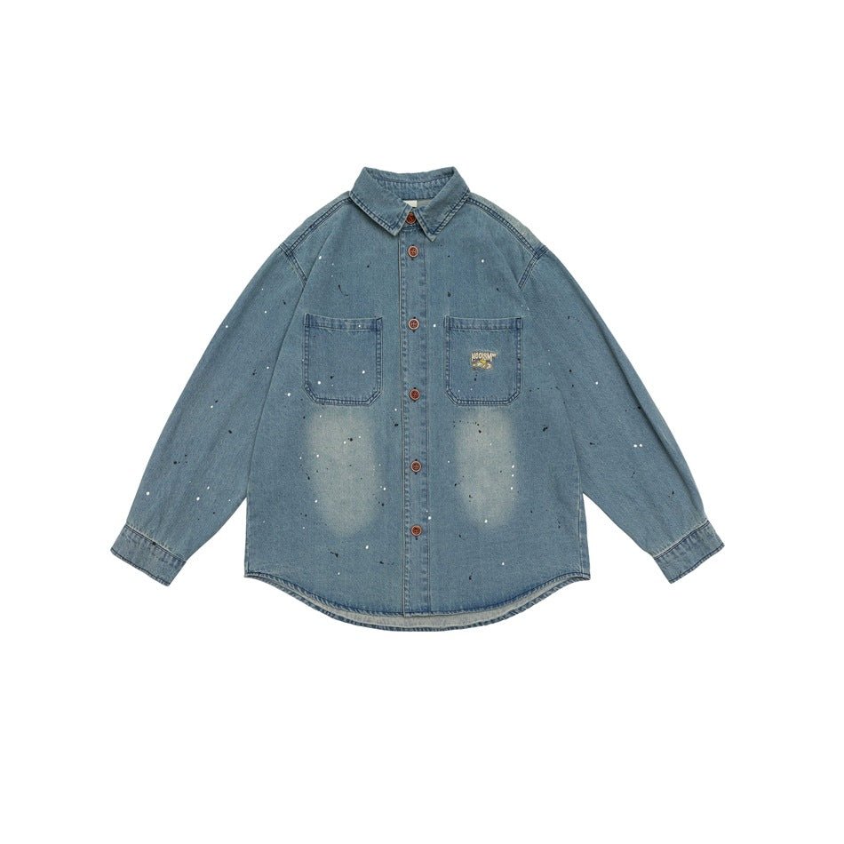 Distressed Denim Chambray Shirt on Sale - Men's and Women's Long Sleeve Vintage Style with Paint Splatter - Seakoff