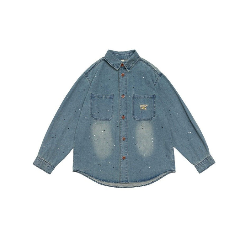 Distressed Denim Chambray Shirt on Sale - Men's and Women's Long Sleeve Vintage Style with Paint Splatter - Seakoff
