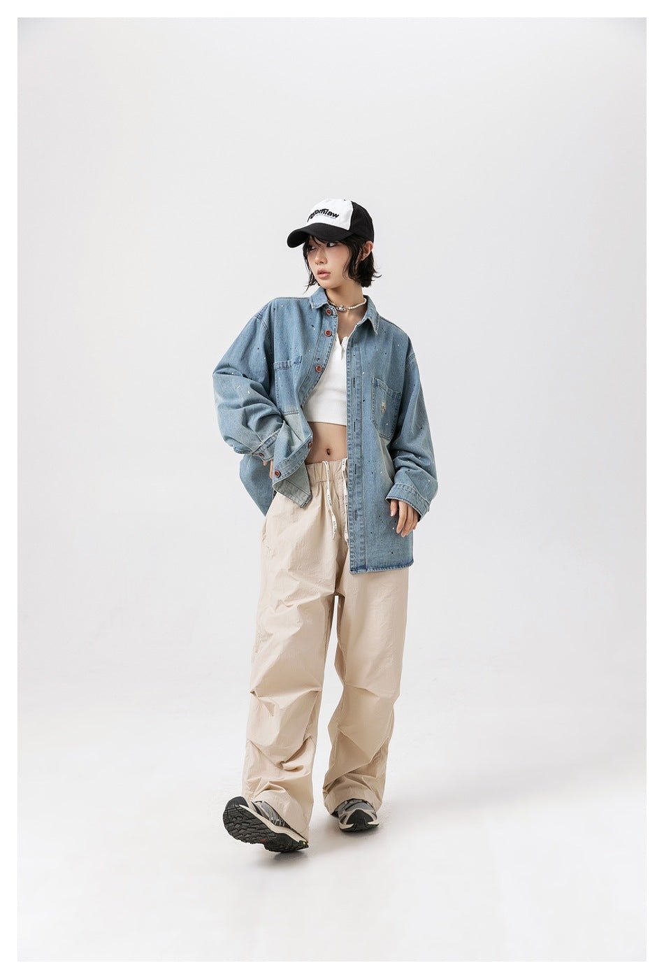 Distressed Denim Chambray Shirt on Sale - Men's and Women's Long Sleeve Vintage Style with Paint Splatter - Seakoff