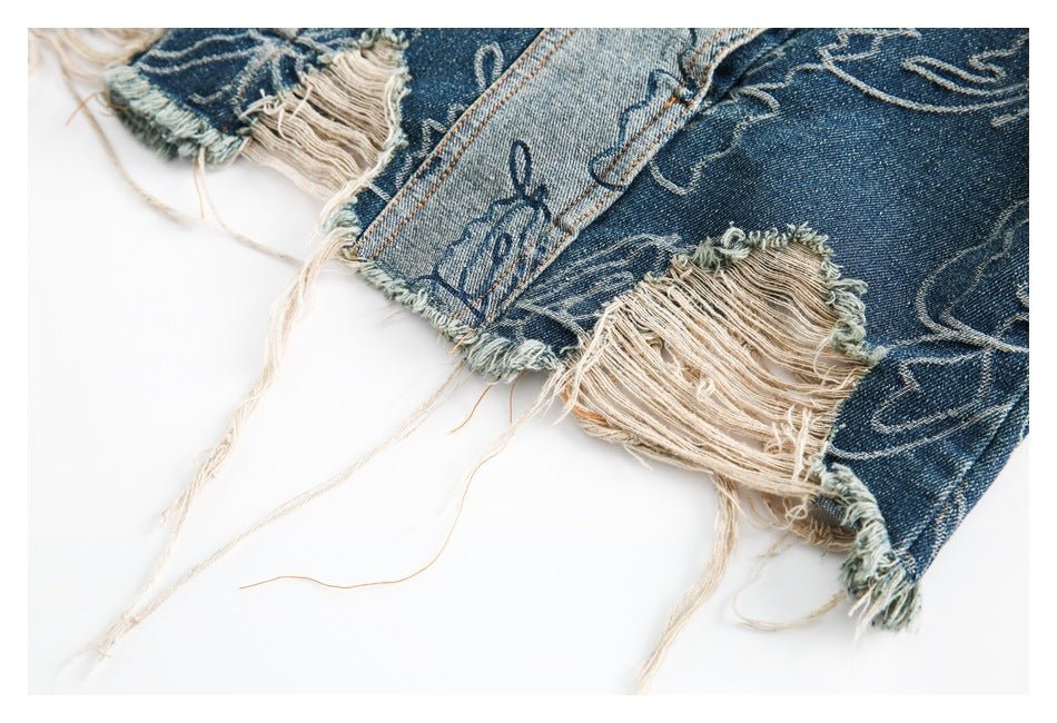 Distressed Floral Denim Chambray Jacket on Sale - Men's and Women's Long Sleeve Vintage Style - Seakoff