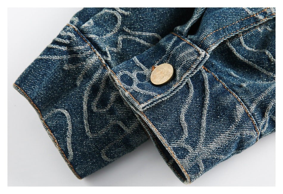 Distressed Floral Denim Chambray Jacket on Sale - Men's and Women's Long Sleeve Vintage Style - Seakoff