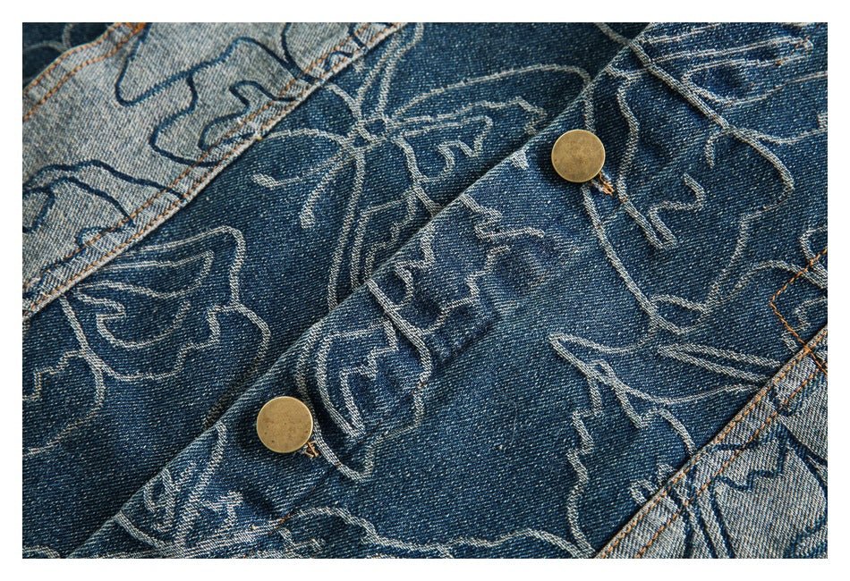 Distressed Floral Denim Chambray Jacket on Sale - Men's and Women's Long Sleeve Vintage Style - Seakoff