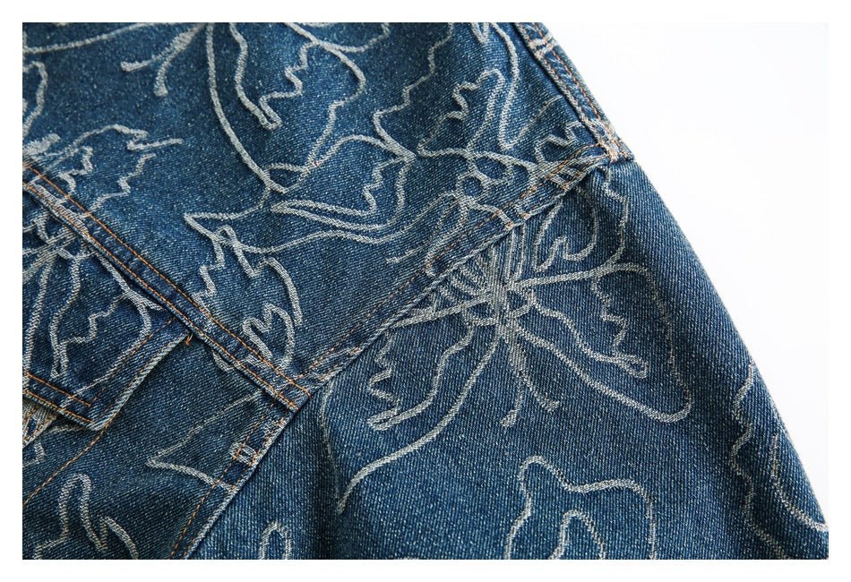 Distressed Floral Denim Chambray Jacket on Sale - Men's and Women's Long Sleeve Vintage Style - Seakoff