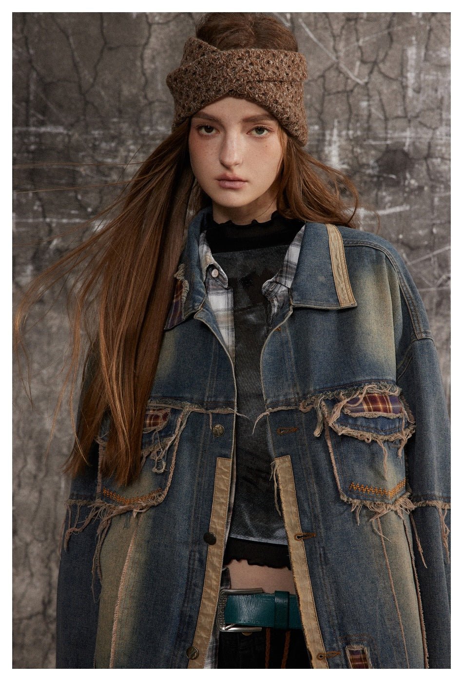 Distressed Plaid Denim Chambray Jacket on Sale - Men's and Women's Long Sleeve Vintage Style - Seakoff
