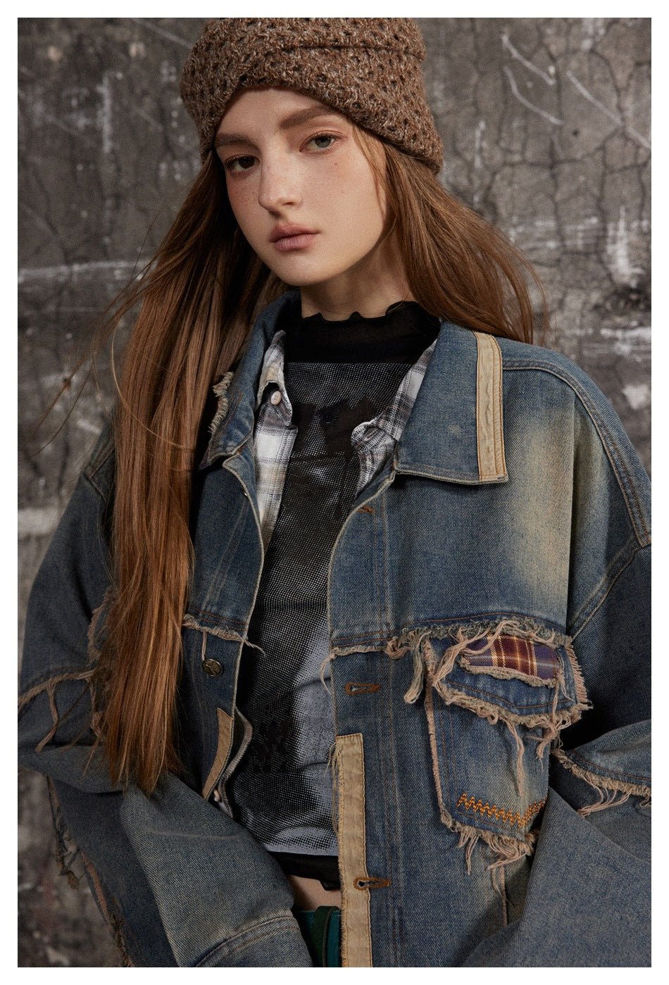 Distressed Plaid Denim Chambray Jacket on Sale - Men's and Women's Long Sleeve Vintage Style - Seakoff