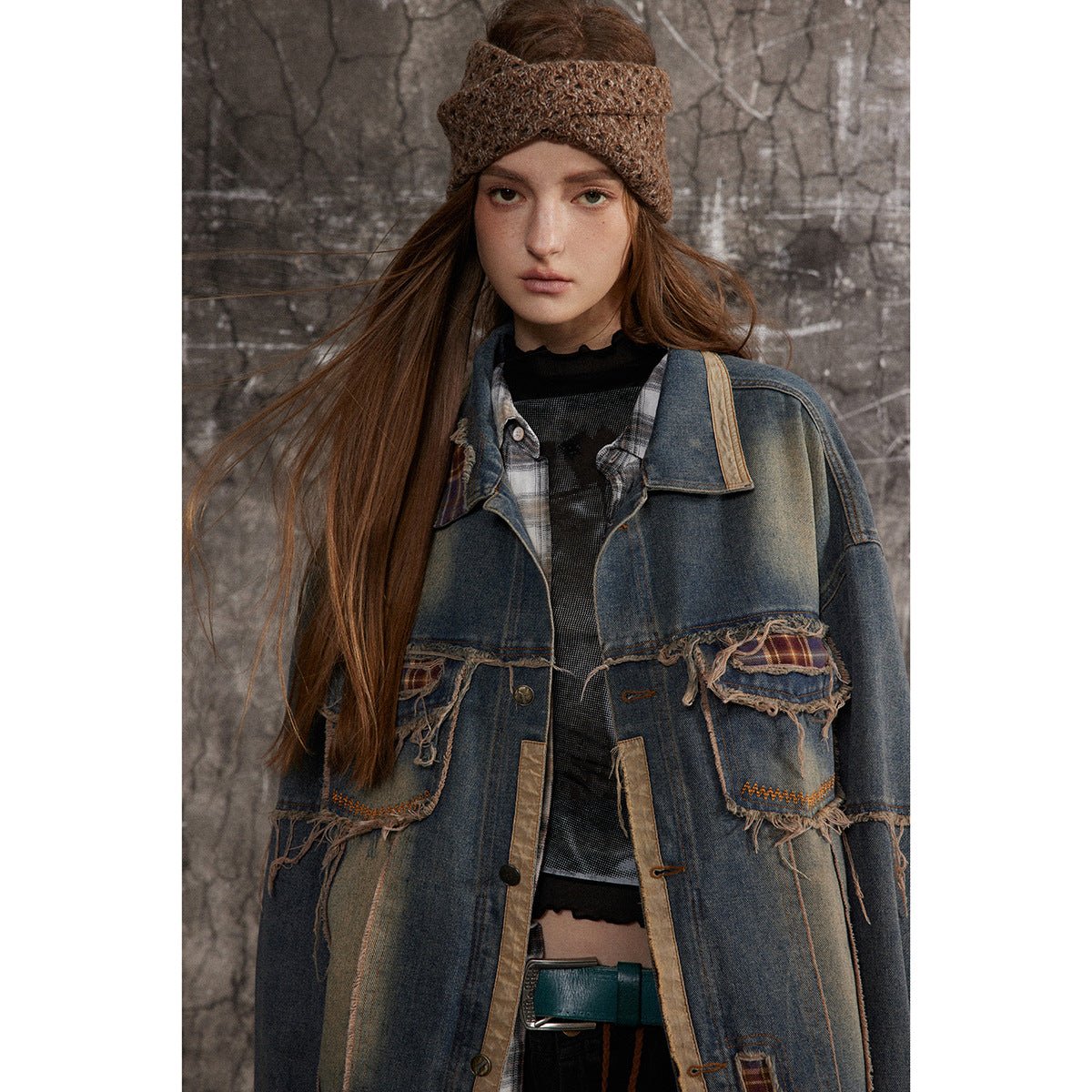 Distressed Plaid Denim Chambray Jacket on Sale - Men's and Women's Long Sleeve Vintage Style - Seakoff