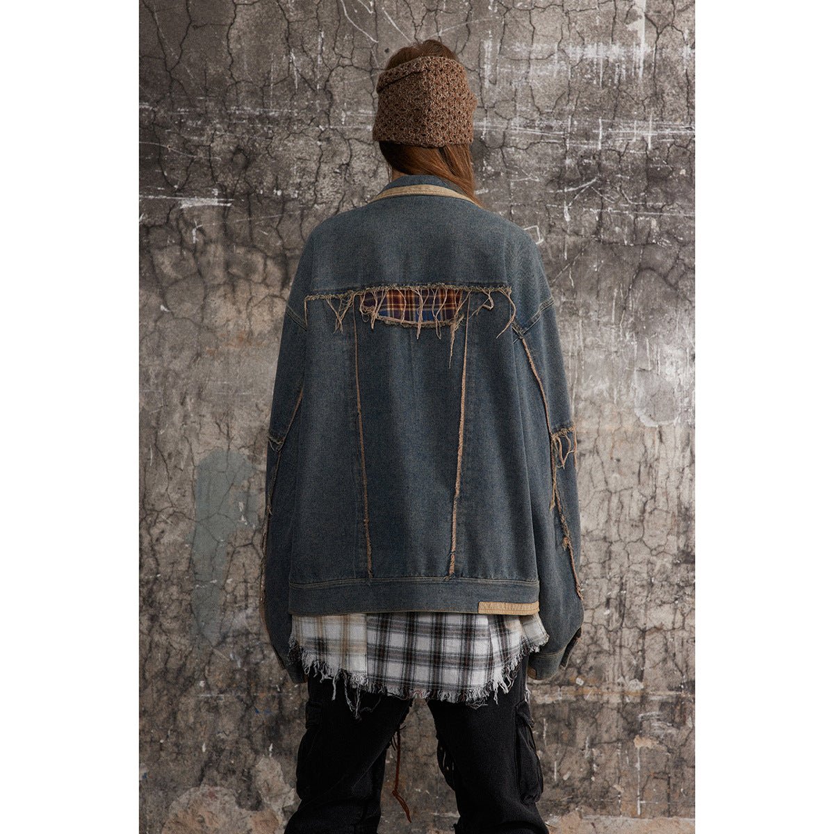 Distressed Plaid Denim Chambray Jacket on Sale - Men&