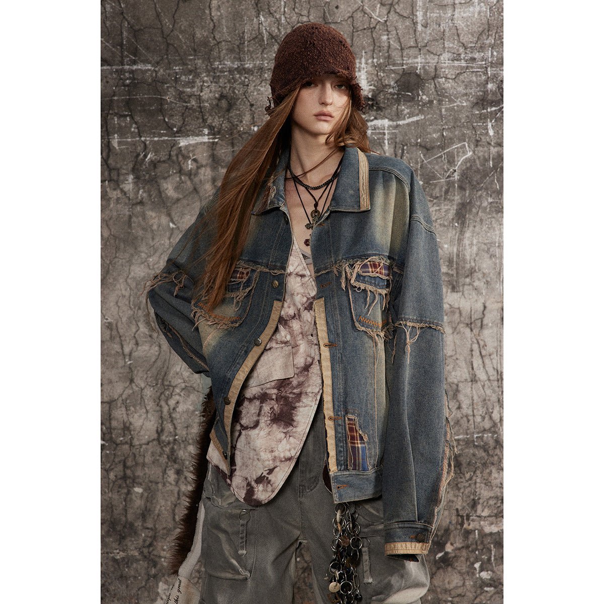 Distressed Plaid Denim Chambray Jacket on Sale - Men's and Women's Long Sleeve Vintage Style - Seakoff
