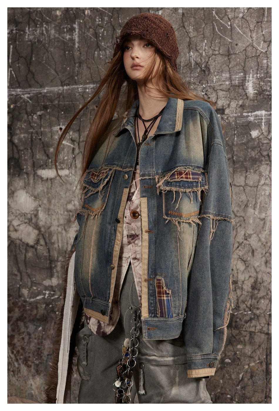 Distressed Plaid Denim Chambray Jacket on Sale - Men's and Women's Long Sleeve Vintage Style - Seakoff