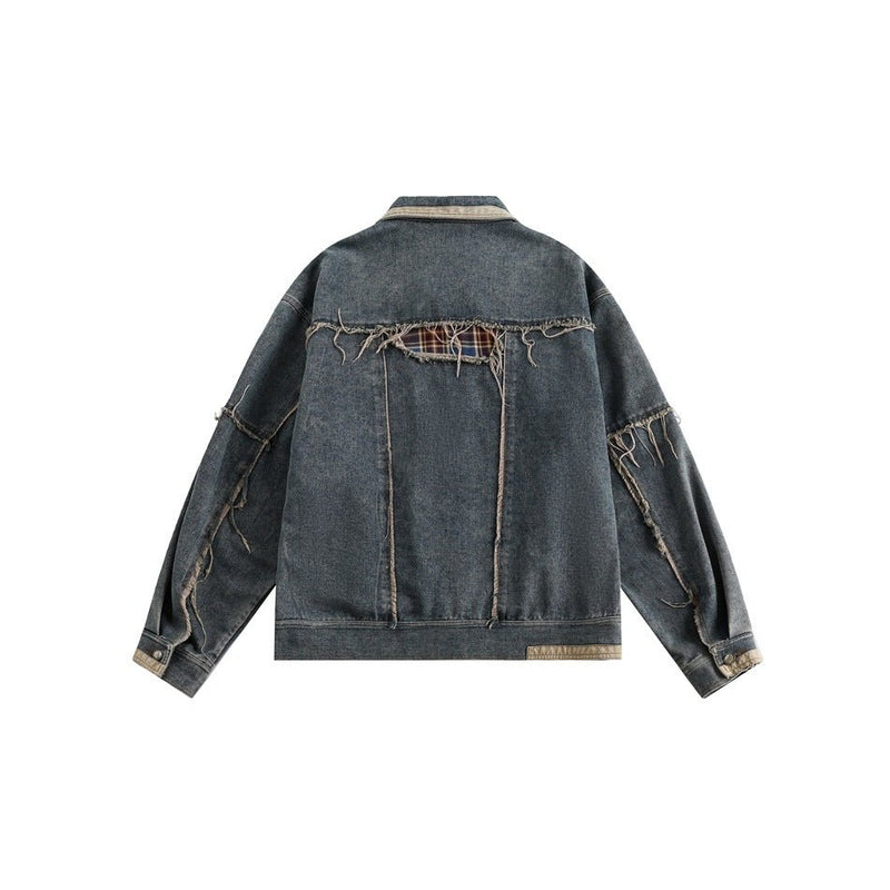 Distressed Plaid Denim Chambray Jacket on Sale - Men's and Women's Long Sleeve Vintage Style - Seakoff
